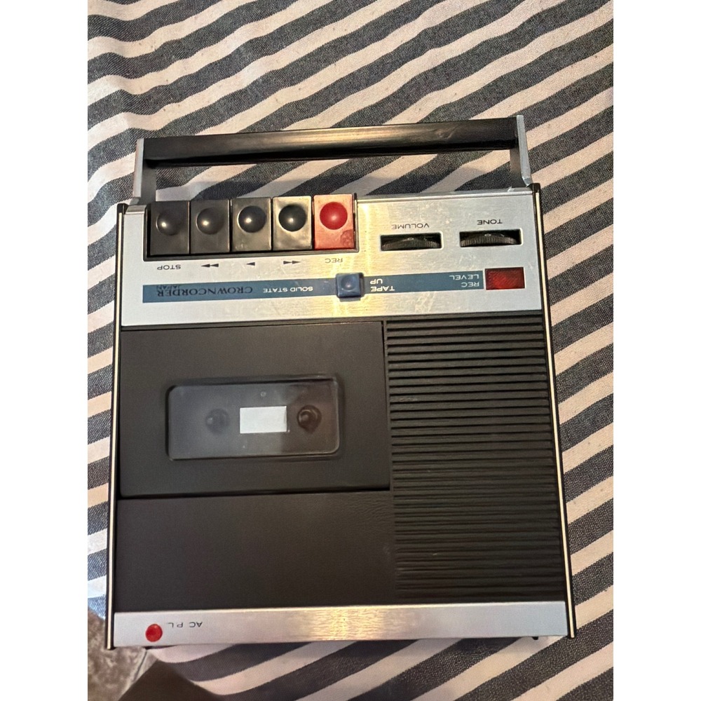 Vintage‎ Crowncorder Solid State Portable Cassette Recorder Japan Silver Black